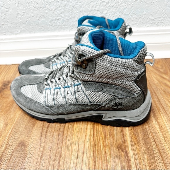 Timberland Women's Mt. Maddsen Mid Waterproof Hiking Boots sz 8.5 Gray/Blue - Picture 2 of 9